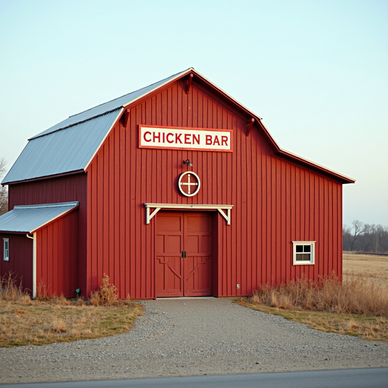 a red barn under open sky