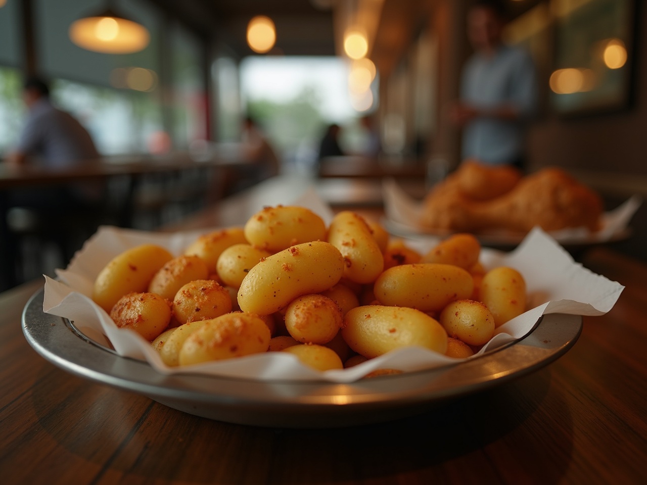 Papas asadas partidas al medio, humeantes, en bandeja de hierro